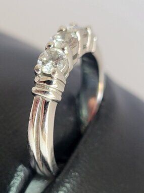 "DQ" Diamonique - Sterling Silver 3-stone CZ ring